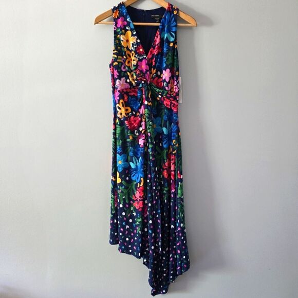 Maggy London IRISA Floral Twist Waist Draped Skirt Dress Size 6 - Picture 2 of 6